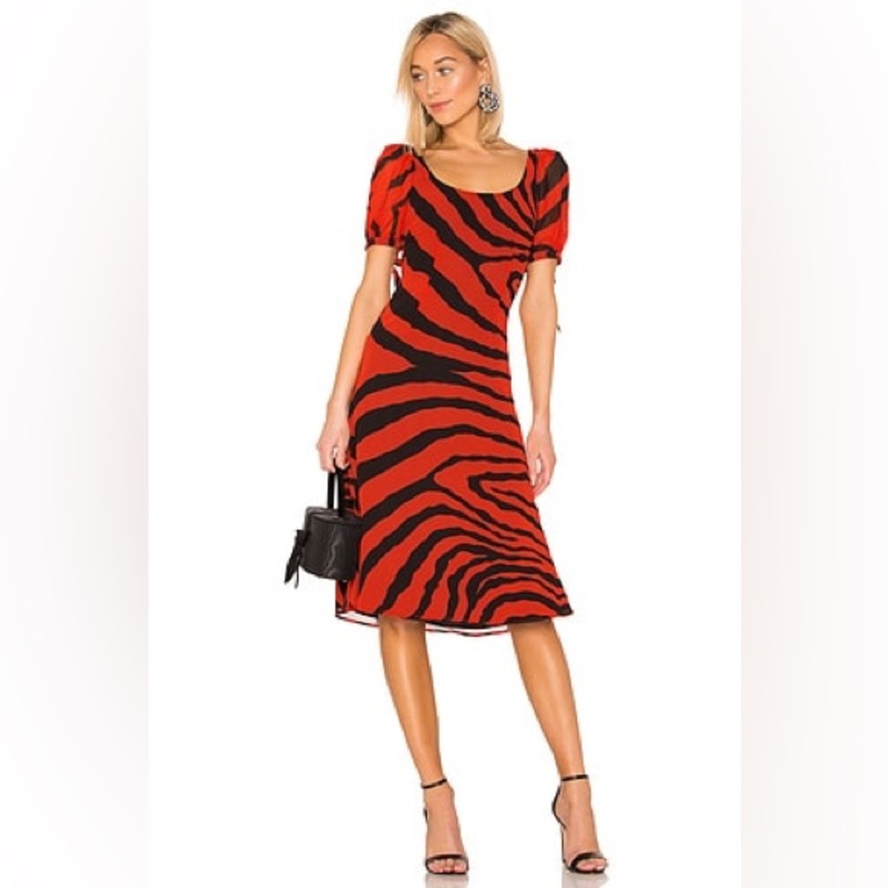 Revolve LPA Magda Red Tiger Zebra Print Midi Dress Women's Small